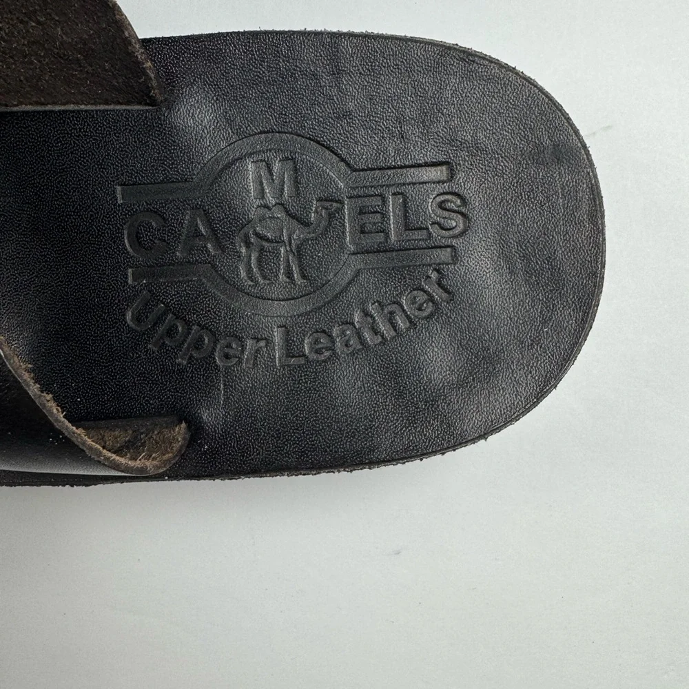 Camel leather Jesus flip flops women’s size 8 men’s size 6